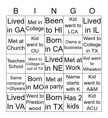 Find Someone Who Bingo Card