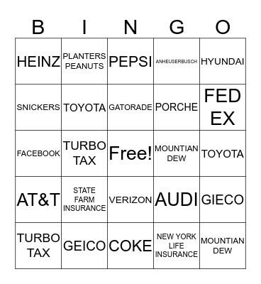 Super Bowl Bingo  Bingo Card