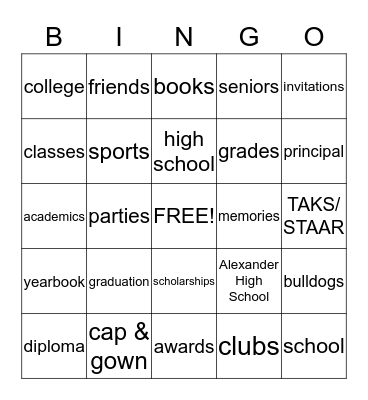 Graduation Bingo Card