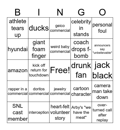 SuperBowl 54- Go Chiefs! Bingo Card