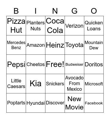 Superbowl 2020 Bingo Card