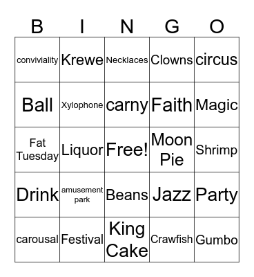 Mardi Gras Bingo Card