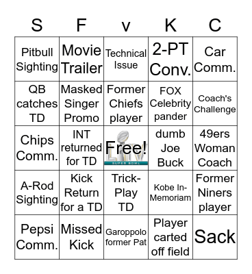 SUPER BOWL Bingo Card