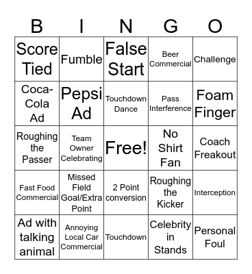 Super Bowl Bingo Card