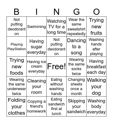 Healthy vs. Unhealthy Choices Bingo Card