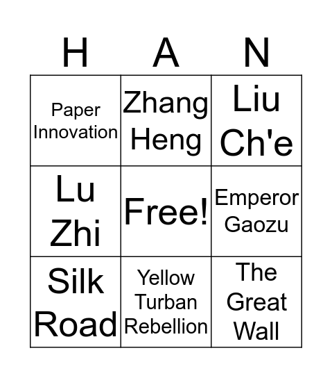 HAN DYNASTY Bingo Card