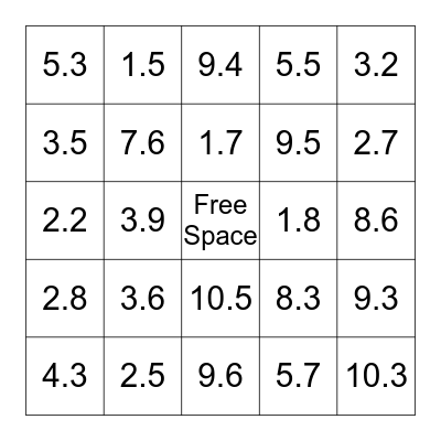 Math Bingo: Decimals Bingo Card