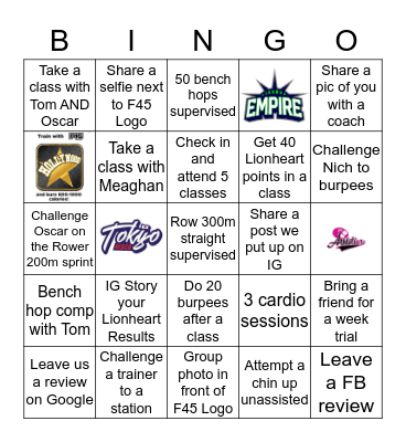 F45 Bingo Card