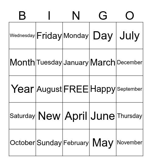 Happy New Year! Bingo Card