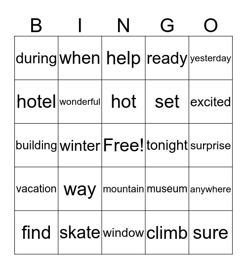 Unit 10 - 1st grade Bingo Card