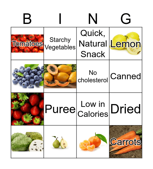 Fruits & Vegetables Bingo Card