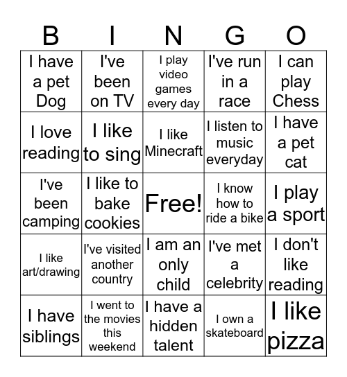 My Life Bingo Card