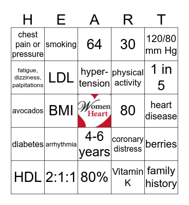 Women's Health Bingo Card