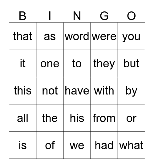 sight words  Bingo Card