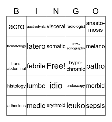 Body Structures Chapter 4 Bingo Card