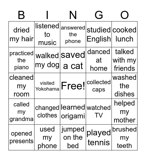 Past Words Bingo Card