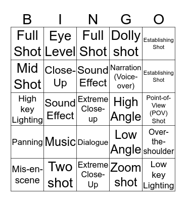 Film Techniques Bingo - Percy Jackson Bingo Card