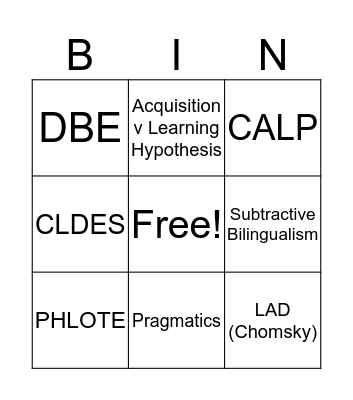 SEI TERMINOLOGY  Bingo Card