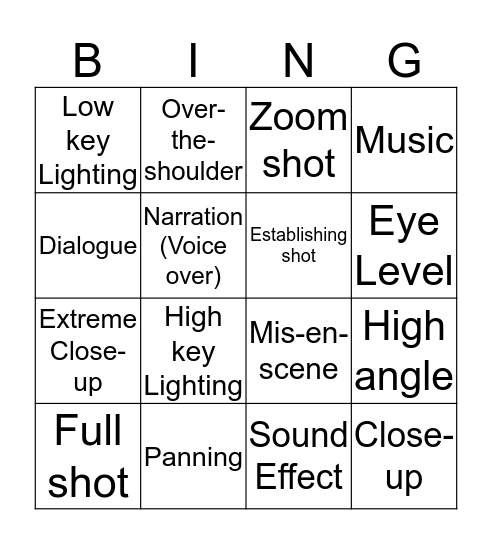 Film Techniques - Percy Jackson Trailer Bingo Card