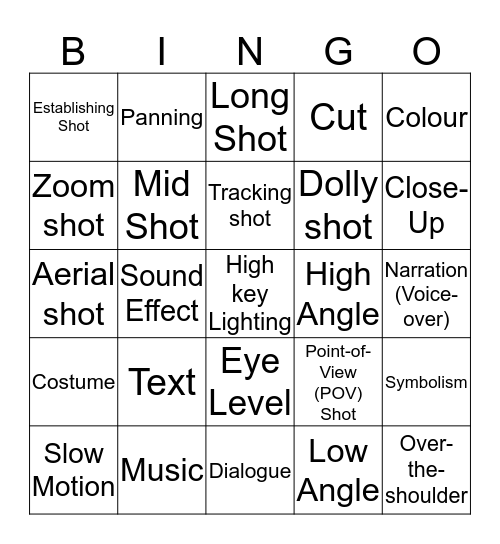 Film Techniques Bingo - Percy Jackson Bingo Card