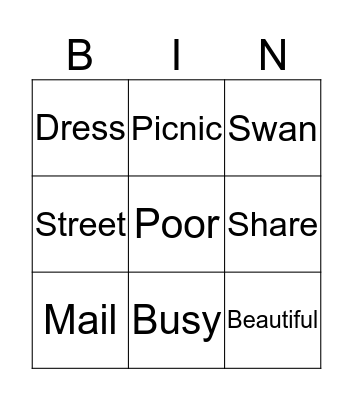 P1/1 Bingo for Tuesday :)  Bingo Card