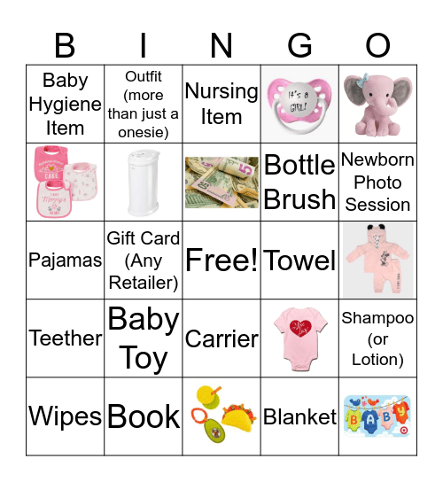 Gifts for Baby Ella BINGO Card