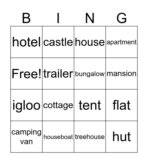 Types of Homes Bingo Card