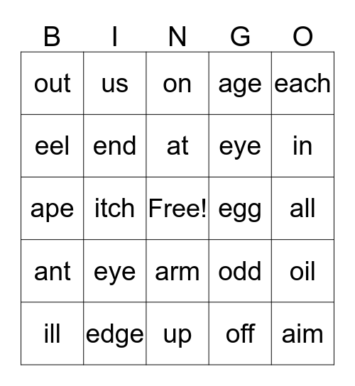 VC Word Bingo Card
