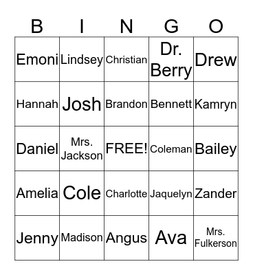 Mrs. Jackson's Class  Bingo Card