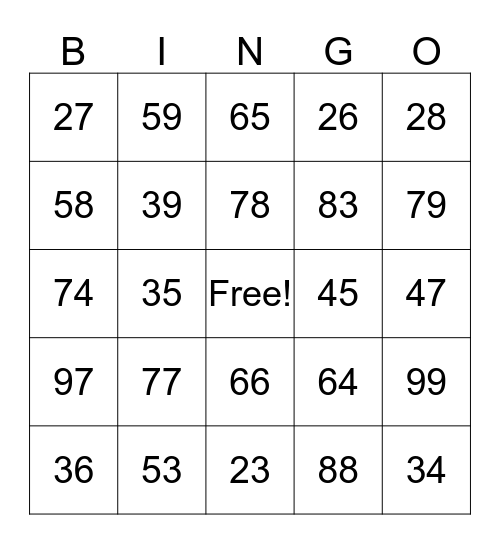 Double Digit Addition Bingo Card