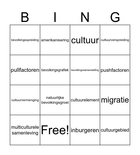Begrippen bingo Card