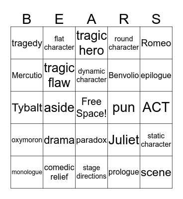Drama Term Bingo Card