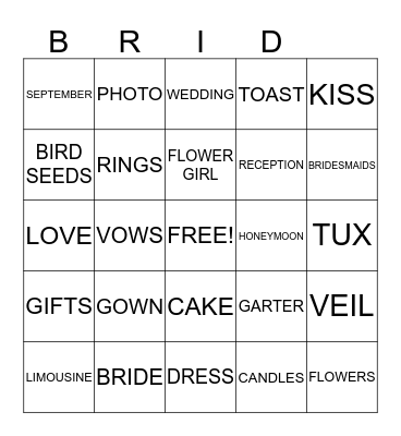 Atisha's Bridal Shower Bingo Card