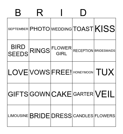 Atisha's Bridal Shower Bingo Card