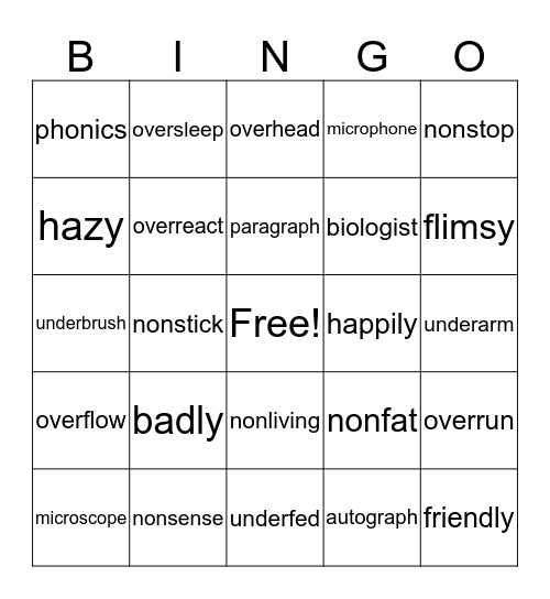 vocab review Bingo Card