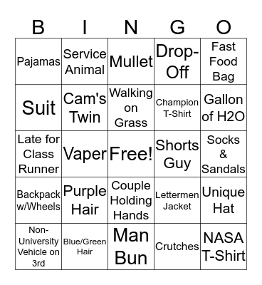 Student Bingo Card