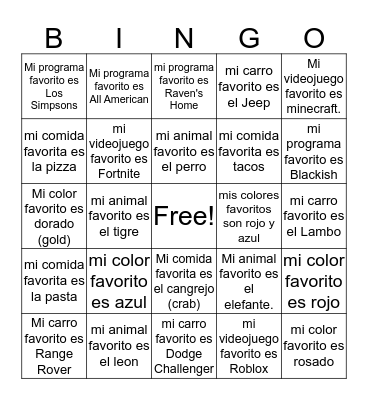 7-1 Favoritos 2019-2020 Bingo Card
