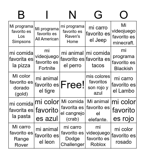 7-1 Favoritos 2019-2020 Bingo Card