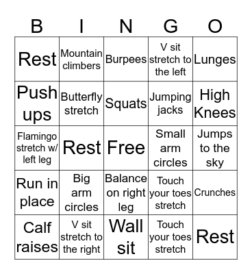 Fitness Bingo Card