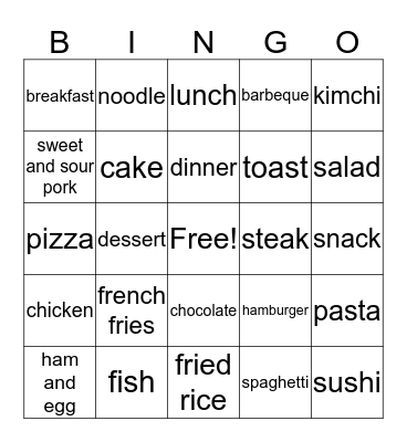 Food and Meal Bingo Card