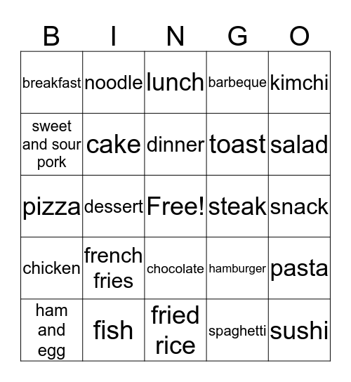 Food and Meal Bingo Card
