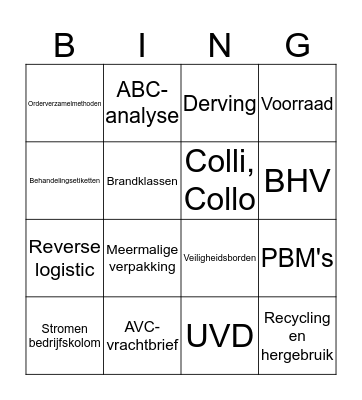 Begrippen Bingo Card