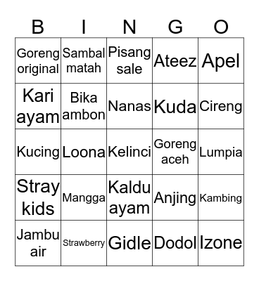 SOHEE Bingo Card