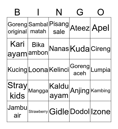 SOHEE Bingo Card