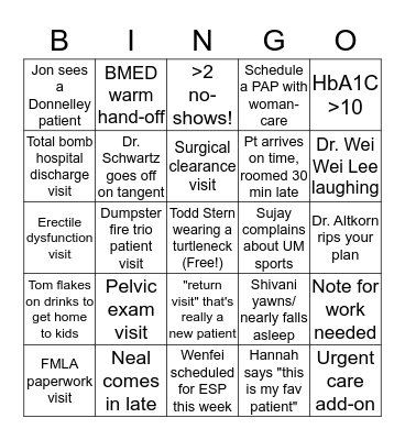 Firm C PGY-3 Ambo BINGO!!! Bingo Card