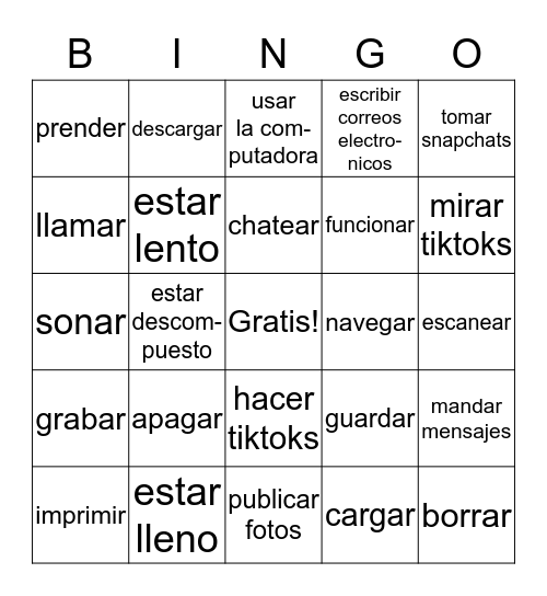 tecnologia-verbos Bingo Card