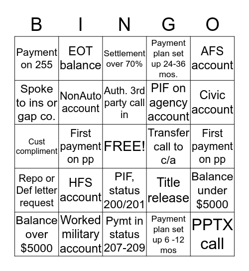 Agency Bingo!  Bingo Card