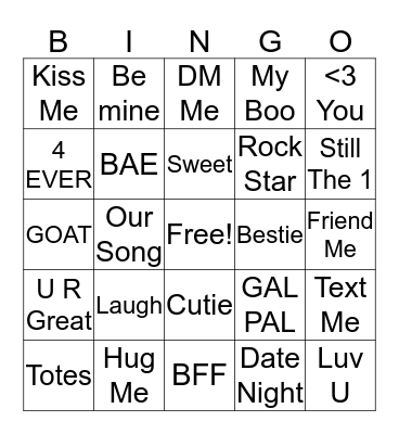 Candy Hearts Bingo Card