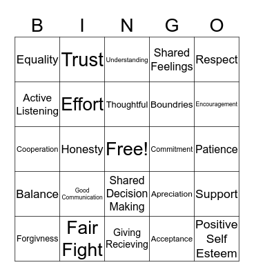 Healthy Boundaries Bingo Card