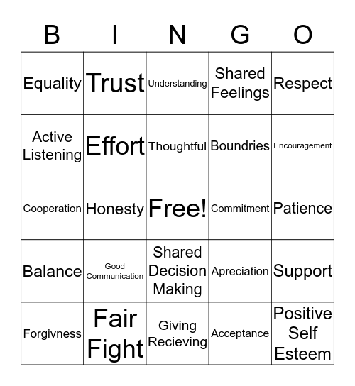 Healthy Boundaries Bingo Card